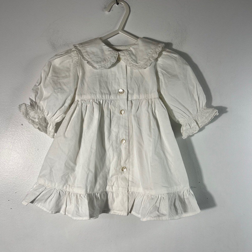 Infant Girls‎ April Cornell Neige White Cotton Ruffle Dress Button 0 - 6 mos NWT